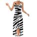 Bescita Plus Size Women Casual Summer Dress Printing Sleeveless Asymmetry O-Neck Slimming Halter Dress