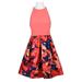 Adrianna Papell Halter Neck Keyhole Back Solid Jersey Bodice Floral Print Pleated Mikado Dress-DESERT FLOWER NAVY