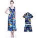 Matching Mother Son Hawaiian Luau Outfit Maxi Tank Dress Shirt in Sunset in 3 colors