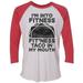 Mens Or Womens Disney Baseball Tee - â€œI'm Into Fitness Fit'ness Taco In My Mouthâ€� Mickey Mouse 3/4 Sleeve X-Large, White/Red