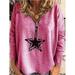 Women's Top Long Sleeve Printed Zipper Top Five-Pointed Star T-shirt