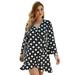 Plus Size Casual Flared Dresses for Womens Wave Points Mini Dress Boho Elegant Belt Long Sleeve Sundress Flowy Lounge Summer Beach Dress for Ladies