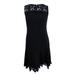 CALVIN KLEIN Womens Black Lace Timming Sleeveless Jewel Neck Knee Length Fit + Flare Cocktail Dress Size: 4