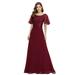 Ever-Pretty Women's Embroidery Maxi Party Dress Chiffon Long Plus Size Evening Dress 00691 Burgundy US12