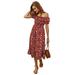 Sexy Dance Womens Floral Print Mid Dress Off Shoulder Sundress Party Cocktail Holiday Dresses