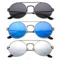 3 Pack Round Metal Frame Circle Rim Dual Bridges Fashion Sunglasses for Women for Men, Gunmetal, Brown & Blue