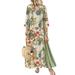 Tomshoo Vintage Women Autumn Floral Print Dress Splicing O Neck Three Quarter Sleeve Casual Holidays Maxi Dress