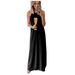 Women Solid Color Ankle-Length Dress Round-neck Dress Sleeveless Dress