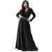 KOH KOH Long Sleeve Modest Fall Winter Evening Flowy Empire Waist Full Floor Length Cocktail Formal V-Neck Tall Maxi Dress Gown Abaya For Women Black XX-Large US 18-20 NT021