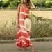 New Women's Bohemian Holiday V neck Loose Tie-Dye Striped Print Dress BOHO Sleeveless Dresses Sexy Plus Size Maxi Dress