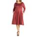 24seven Comfort Apparel Plus Size Chic V-Neck Long Sleeve Belted Dress