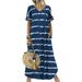 Niuer Fashion Lady Summer Loose Dresses Holiday Boho A line Pockets Maxi Dress Womens Striped Print Cocktail Elegant Dresses Navy Green M(US 8-10)