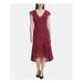 TOMMY HILFIGER Womens Red Eyelet Floral V Neck Midi Hi-Lo Wear To Work Dress Size 16