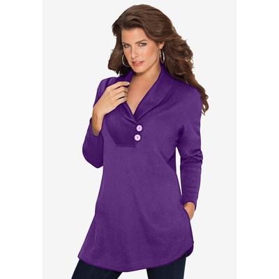 Plus Size Women's Plus Size Knit Thermal Shawl Collar Top - Long Sleeve by Roaman's in Purple Orchid (Size 30/32) Made in USA Long Sleeve Shirt
