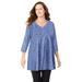 Woman Within Women's Plus Size Smocked Henley Trapeze Tunic