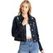 Wax Jean Womens Distressed Stretchy Denim Jacket (S, Dark Denim)