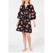 INC Women's Satin Printed Flounce-Sleeve Wrap Robe, Black, XS - NEW