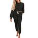 3 Pieces Suit Set, Women Solid Color Round Neck Long Sleeve Outerwear + U-Neck Vest+ Trousers, Yellow/Black