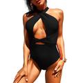 Women's Sexy One Piece Swimsuits Front and Back Cross High Waisted Tummy Control Bathing Suits ( Black, XL )