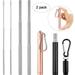 2 Pack Reusable Metal Straws Telescopic Stainless Steel Drinking Straws Portable Collapsible Straws Keychain with Carrying Case and Cleaning Brush (Silver Straw, Rose Gold and Black)