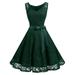 Lvnes Women Floral Lace Belted Bridesmaid Party Swing Dress V Neck Sleeveless Prom