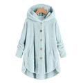 Women Plus Size Button Plush Tops Hooded Loose Cardigan Wool Coat Winter Jacket