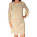 JESSICA HOWARD Womens Ivory Lace Long Sleeve Jewel Neck Above The Knee Shift Dress Size: 6