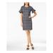 CALVIN KLEIN Womens Navy Plaid Bell Sleeve Jewel Neck Above The Knee Shift Wear To Work Dress Size: 14