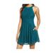 SPEECHLESS Womens Green Lace Cut Out Floral Sleeveless Boat Neck Mini Trapeze Party Dress Size XS