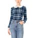 Allegra K Women's Peter Pan Collar Contrast Long Sleeve Plaid Shirt