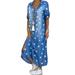 S-5XL Women Short Sleeve Long Maxi Dress Sexy V Neck Shirt Dress Newspaper Star Print Casual Dresses Plus Size