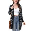 NHT&WT Women Leopard Print Opened Cardigan Tops Long Sleeve Sweater Jacket Coat Outwear