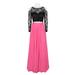 Dave & Johnny Scalloped Neck Cutout Shoulder Illusion Zipper Back Lace Bodice Chiffon Dress-BLACK FUCHSIA