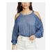 FREE PEOPLE Womens Blue Cold Shoulder Heather Long Sleeve Top Size L