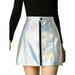 Allegra K Women's A-line Casual Metallic Zipper Front High Waist Holographic Mini Short Skirt