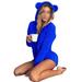 Women Long Sleeve One Piece Tracksuit Autumn Hooded Playsuit Solid Color Romper Pajama Suit Hooded Cute Ears Long Sleeve Zipper Short Jumpsuit Sleepwear Romper