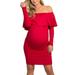 Womens Maternity Off Shoulder Ruffles Dress Pregnant Mama Photography Slim Fitted Gown Slash-Neck Long Sleeve Dresses