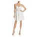 AQUA Womens Ivory Lace Ladder Stitch Spaghetti Strap V Neck Mini A-Line Party Dress Size M