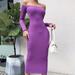 Women's Sibybo Ribbed Off Shoulder Long Dress Sleeve Slash Neck Sexy Bodycon Dress Solid Backless Ladies Party Vestido