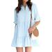 Sexy Dance Women Summer Tunic Dress Short Sleeve Ruffle Hem Buttons Sundress Casual Summer Beach Casual Collared Dress