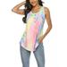 Women Summer Tie-Dye Gradient Rainbow Tank Top Blouse Colorful Button Sleeveless Shirts V-Neck Vest Top