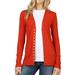 Women Classic Thin Snap Button Front V-Neck Button Down Long Sleeve Ribbed Knit Cardigan