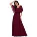 Ever-Pretty Women's Plus Size Ruffles Sleeve Empire Waist Beaded Fit V-Neck Special Occasion Dress 00110 Burgundy US22
