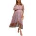 Avamo Women Empire Waist Boho Beach Dress Asymmetrical High Low Bohemian Floral Print Maxi Dress Pink M(US 4-6)