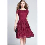 Women Short Skater Dress Lace Designed Halter Dress Red