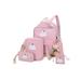 Lowestbest 5Pcs/Sets Canvas School Backpacks for Teenage Girls, School Scatchel Rucksack Backpacks for School(1 Backpack+1 Handbag+1 Pencil Bag +1 Wallet), Pink School Backpack for Kids