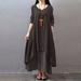 New Fashion Women Casual Loose Dress Solid Long Sleeve Boho Long Maxi Dress