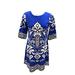 Womenâ€™s Professional A-Line Blue Â¾ Sleeve Placement Print Above The Knee Dress