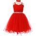 Big Girls Elegant Twist Wired Tulle Rhinestones Beaded Waist Scarf Gown Flower Girl Dress Flower Girl Dress Red 14 (C50CC19)