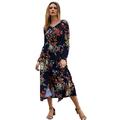 Women's Elegant Longer Skirt V Shape Neck Design Waist Split Longer-Sleeved Dress